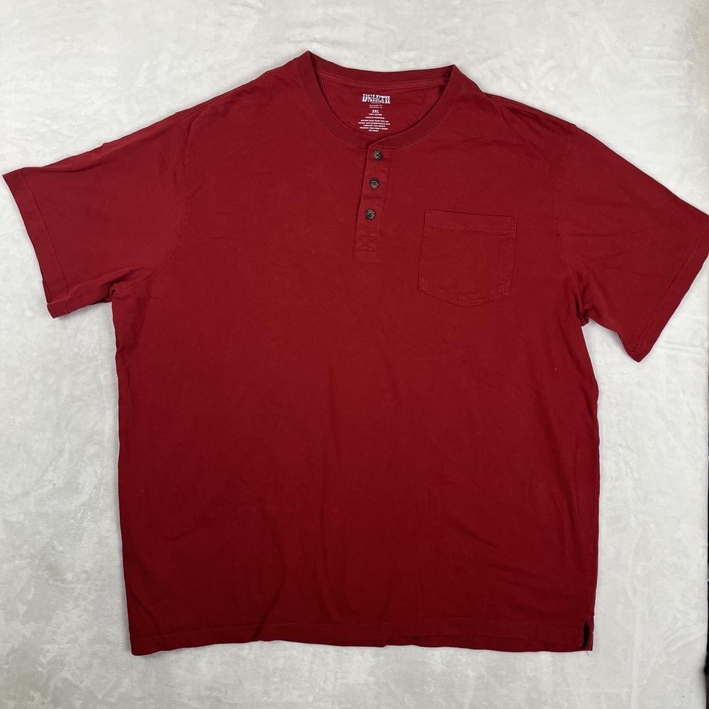 Duluth Trading Co Henley T-Shirt Mens 3XL Red Relaxed Longtail Pocket Cotton Tee